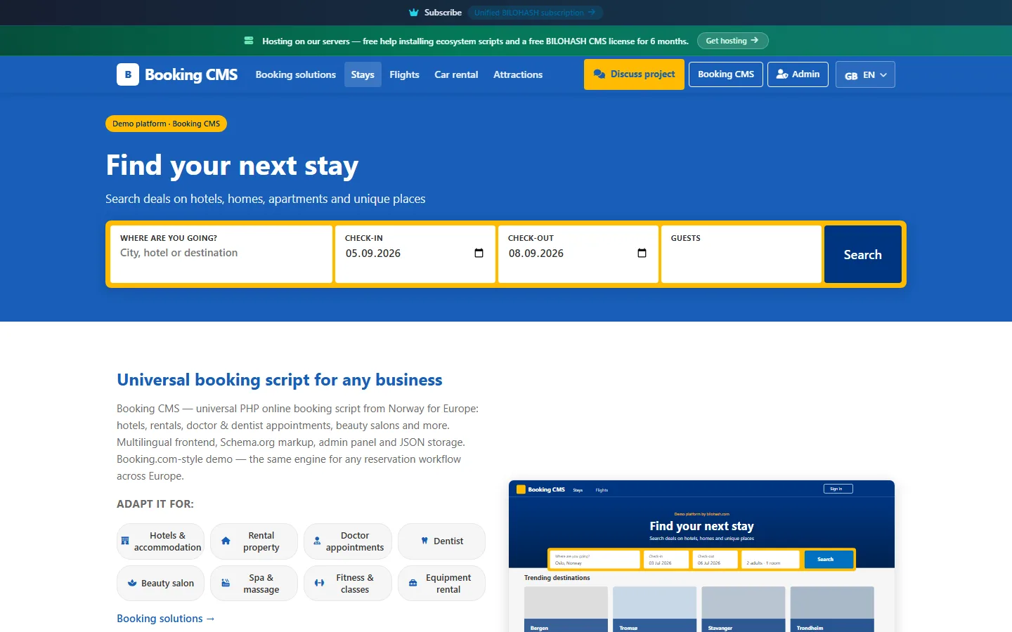 Booking CMS — PHP скрипт бронирования для отелей, аренды, клиник и салонов