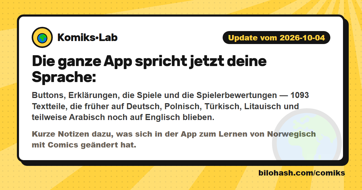 Komiks·Lab-Update 2026-10-04 — was sich geändert hat