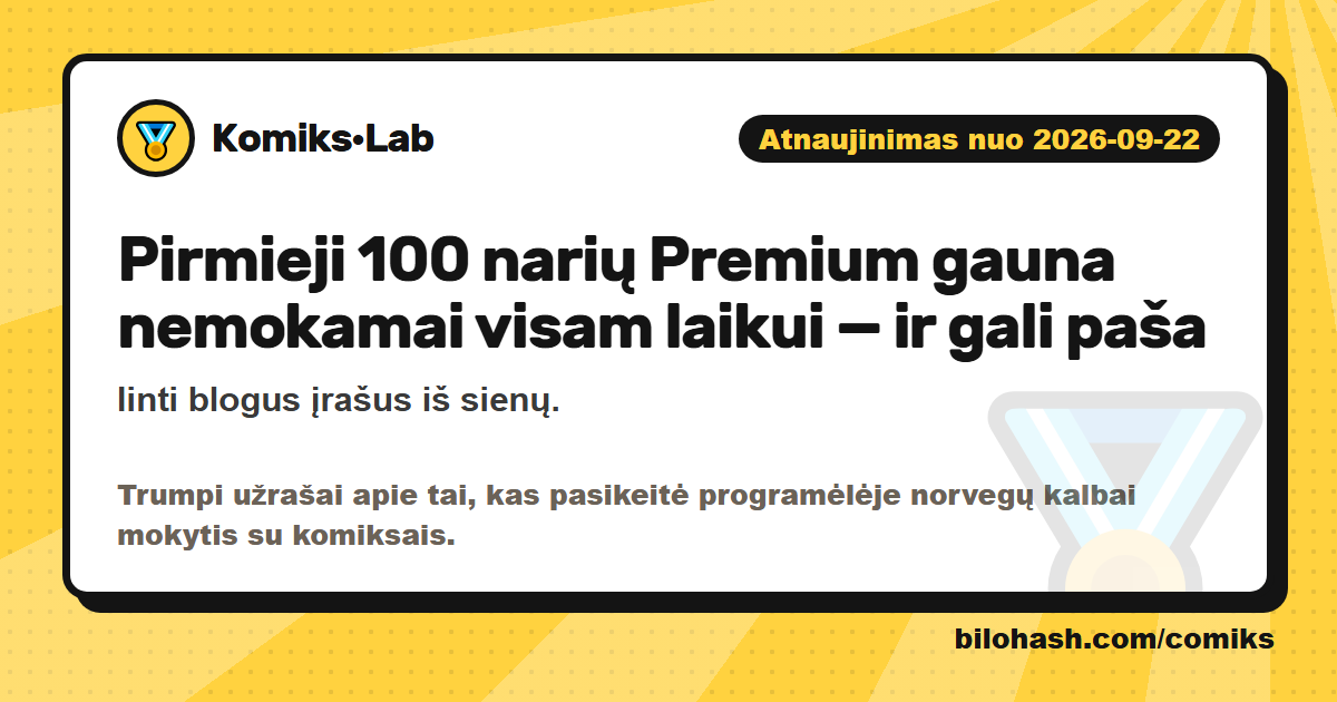 Komiks·Lab atnaujinimas 2026-09-22 — kas pasikeitė