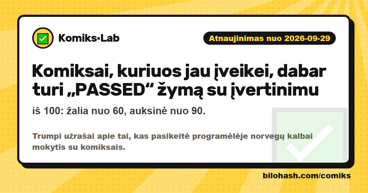 Komiks·Lab atnaujinimas 2026-09-29 — kas pasikeitė