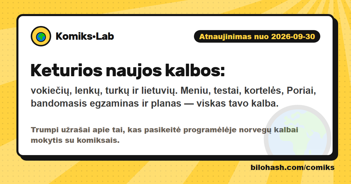 Komiks·Lab atnaujinimas 2026-09-30 — kas pasikeitė