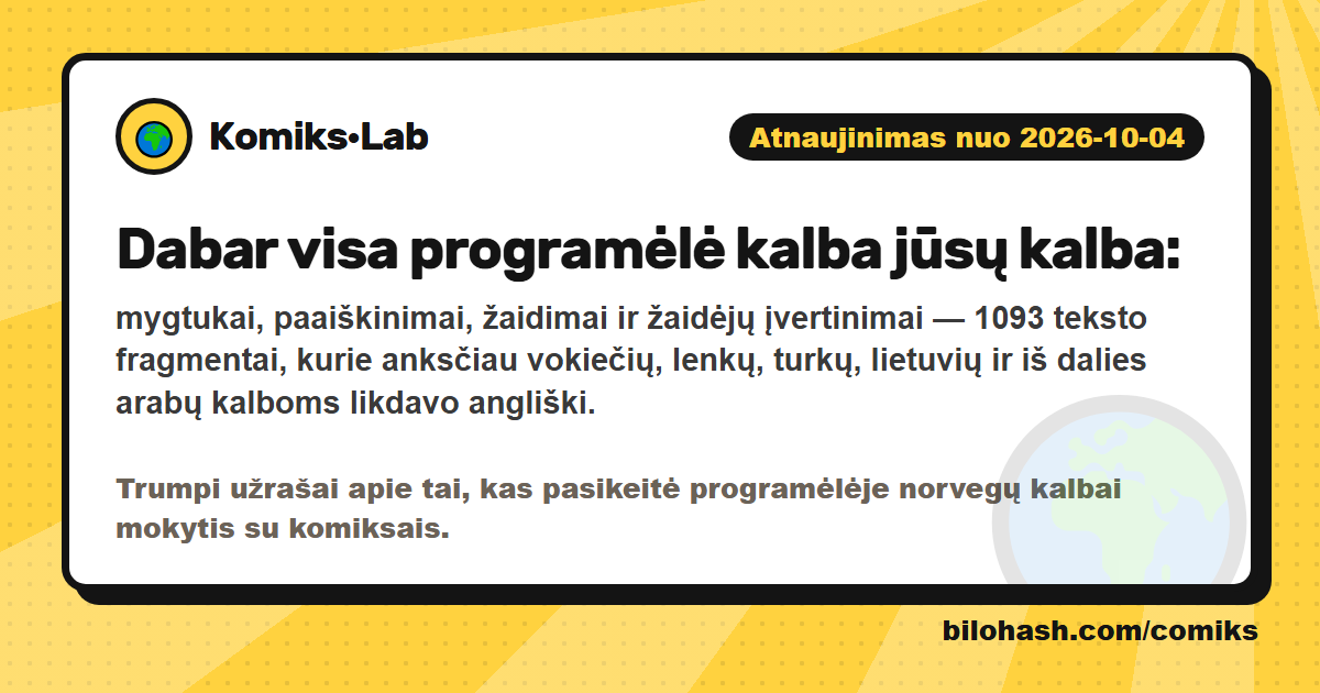 Komiks·Lab atnaujinimas 2026-10-04 — kas pasikeitė