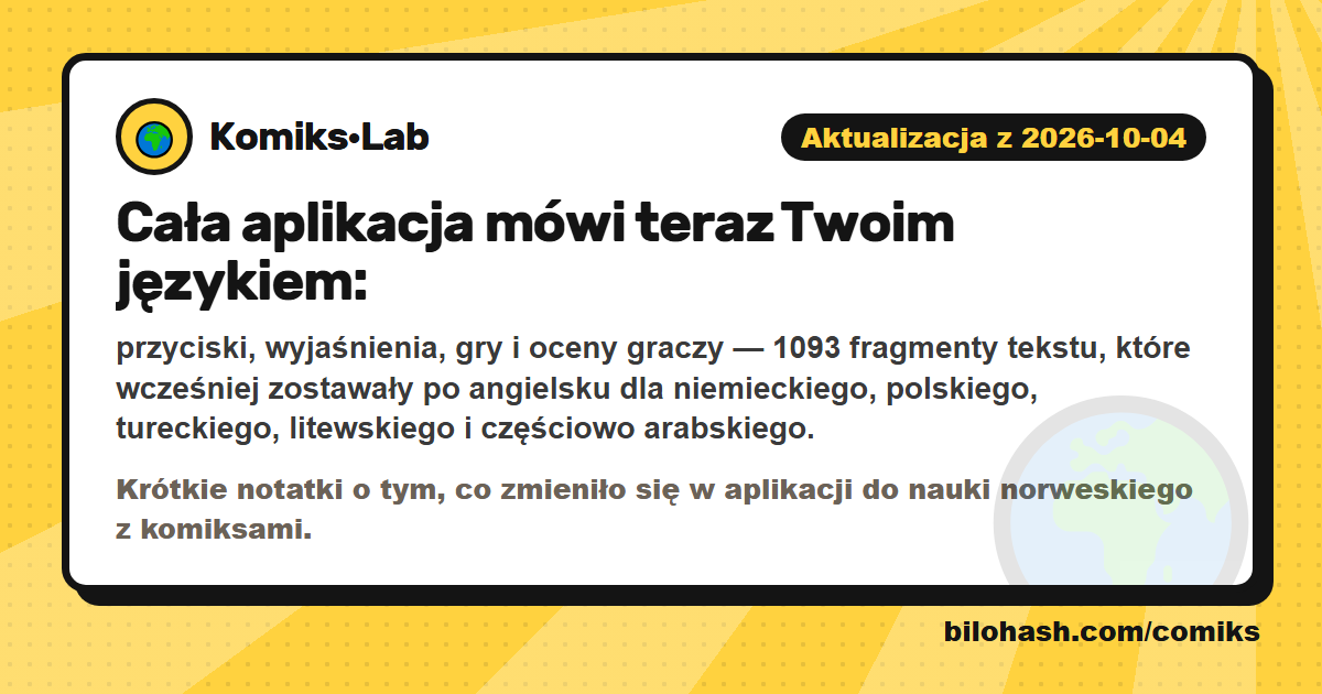 Aktualizacja Komiks·Lab 2026-10-04 — co się zmieniło