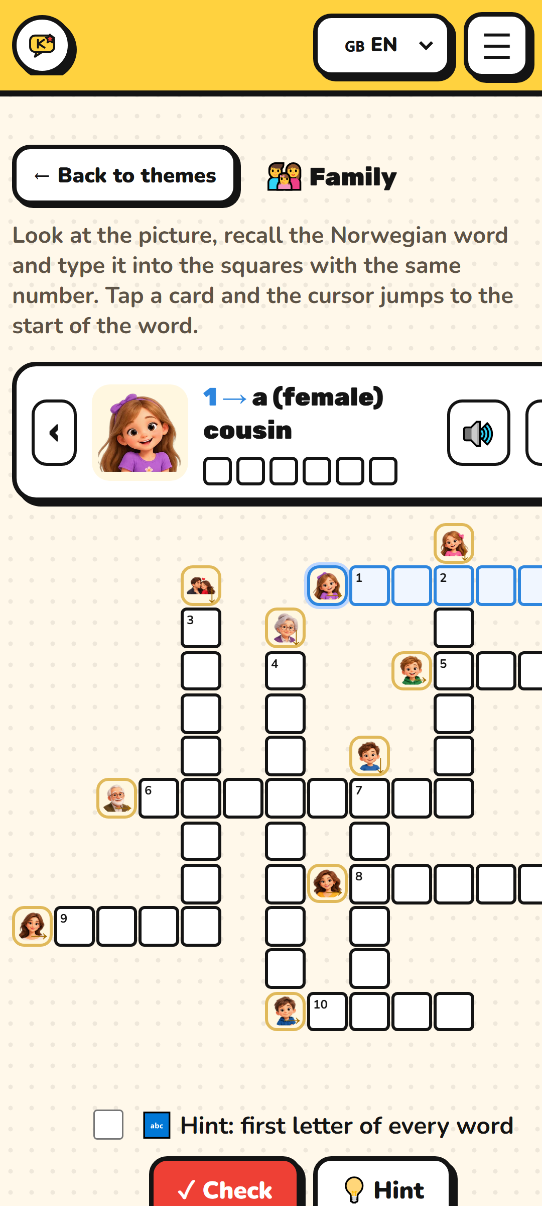 Picture crossword with Norwegian words