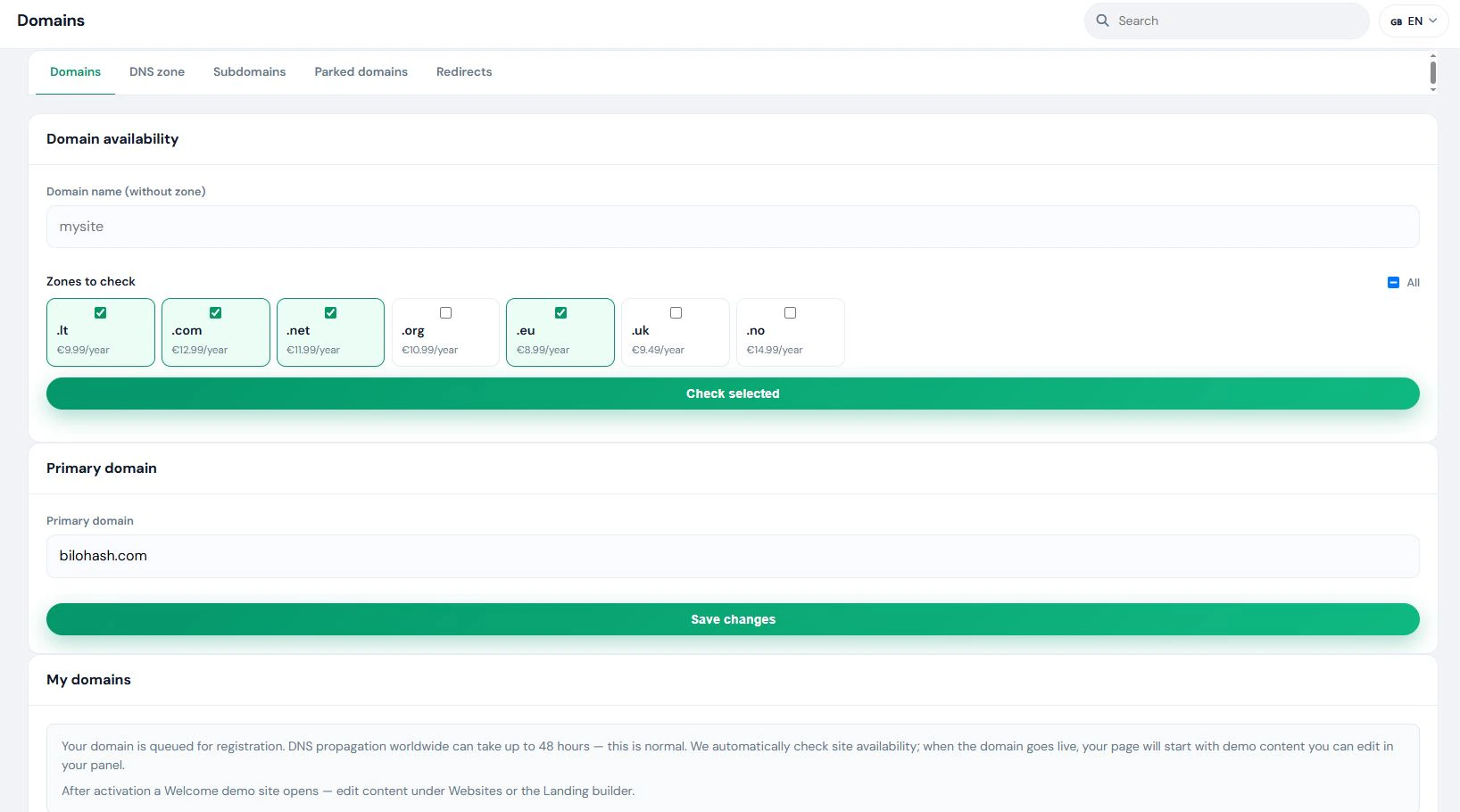 Hosting CMS — домени
