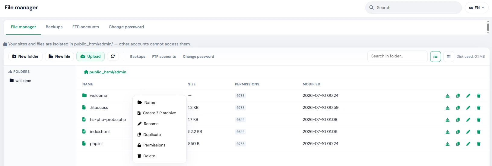 Hosting CMS — файловий менеджер