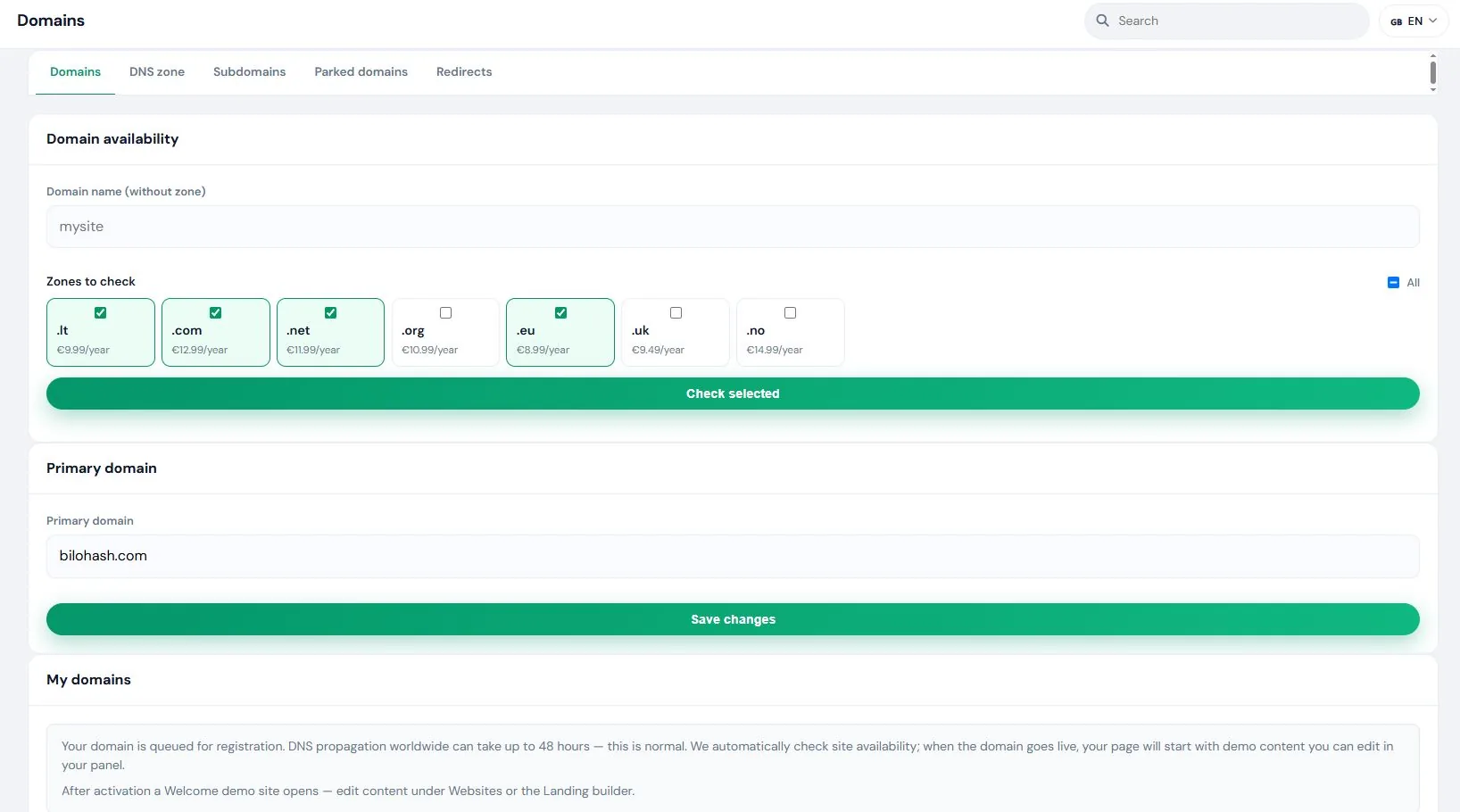 Hosting CMS — домени