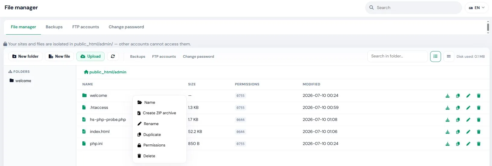 Hosting CMS — файловий менеджер