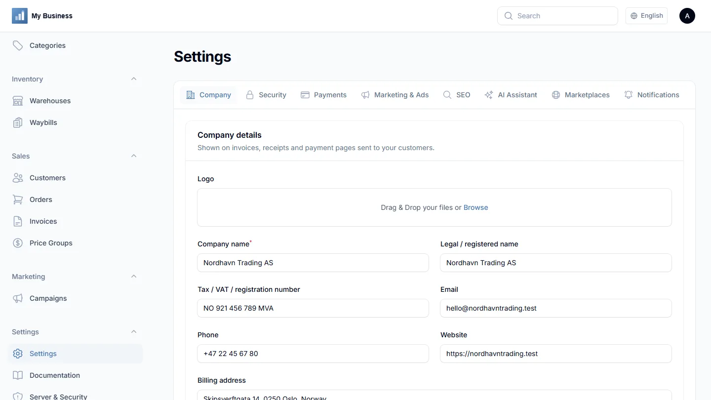 Settings screen