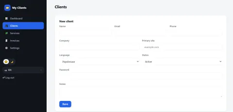 Додати клієнта — Мої клієнти / My Clients / Invoice