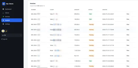 Invoice paid / pending — Мої клієнти / My Clients / Invoice