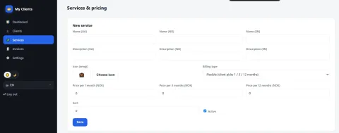 Нова послуга — Мої клієнти / My Clients / Invoice