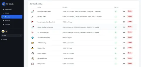 Мої послуги — тарифи — Мої клієнти / My Clients / Invoice