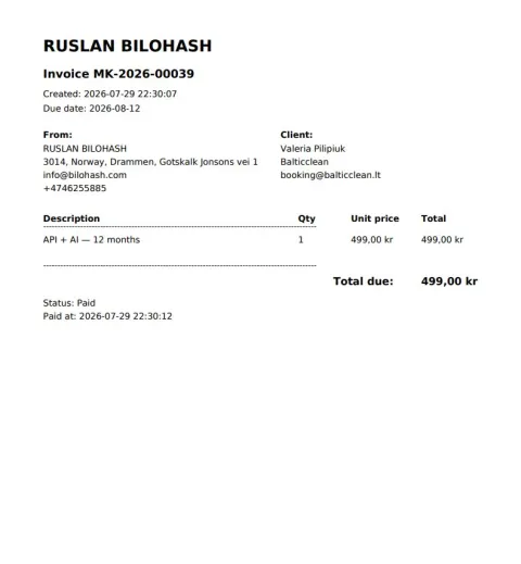 PDF Invoice — Мої клієнти / My Clients / Invoice