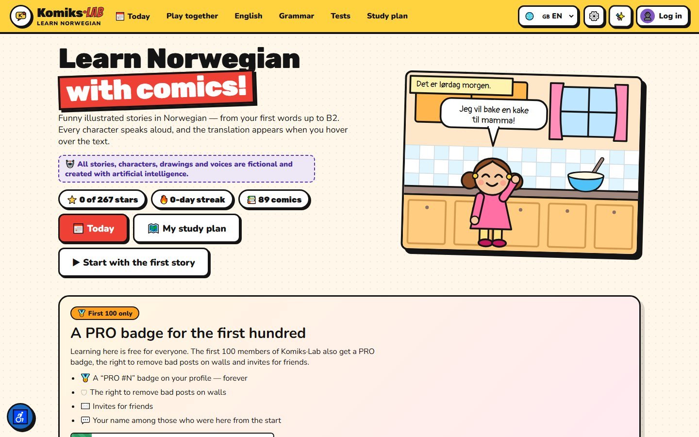 Comics Laboratory — learn Norwegian through comics — Front page