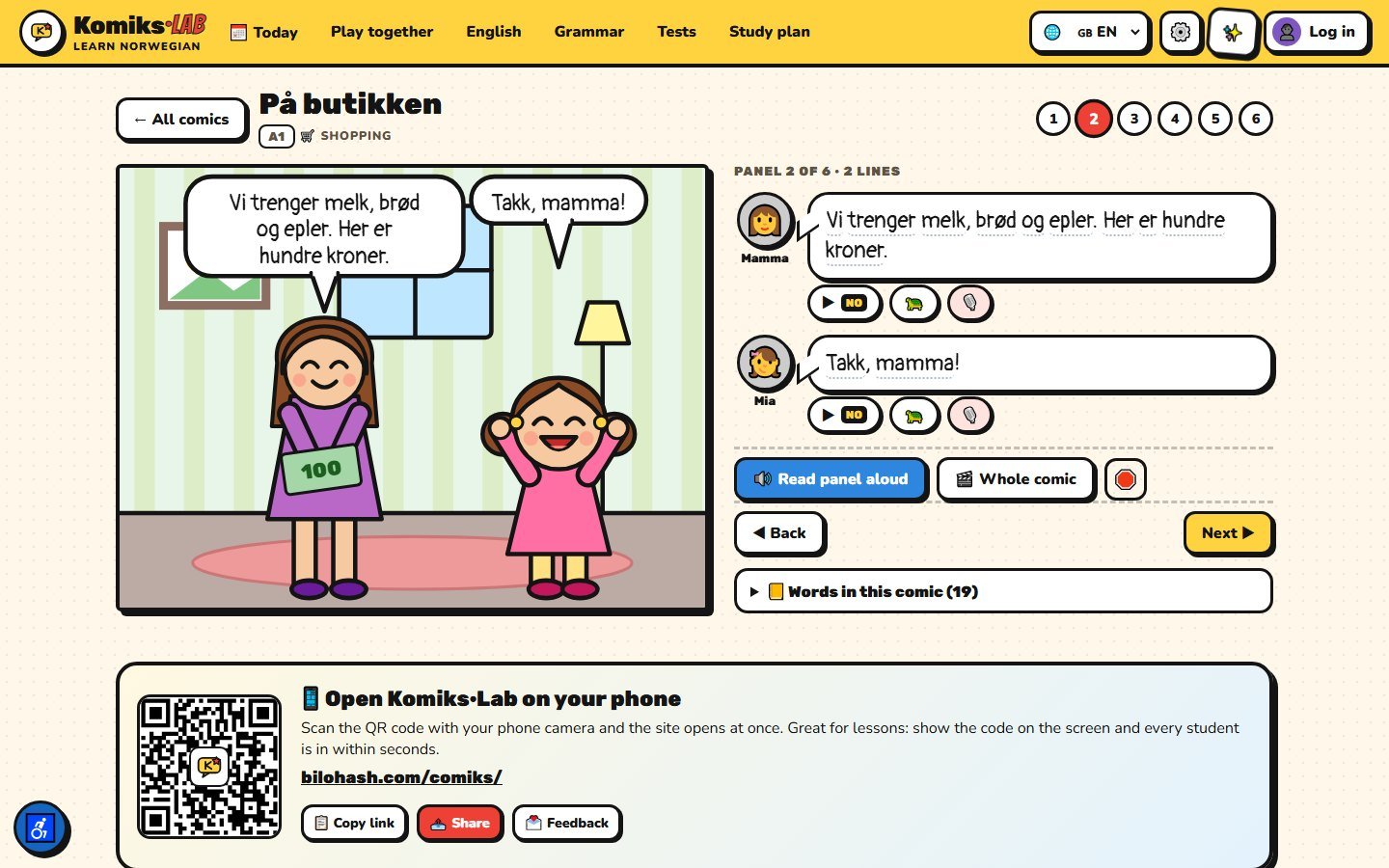 Comics Laboratory — learn Norwegian through comics — Reading a comic