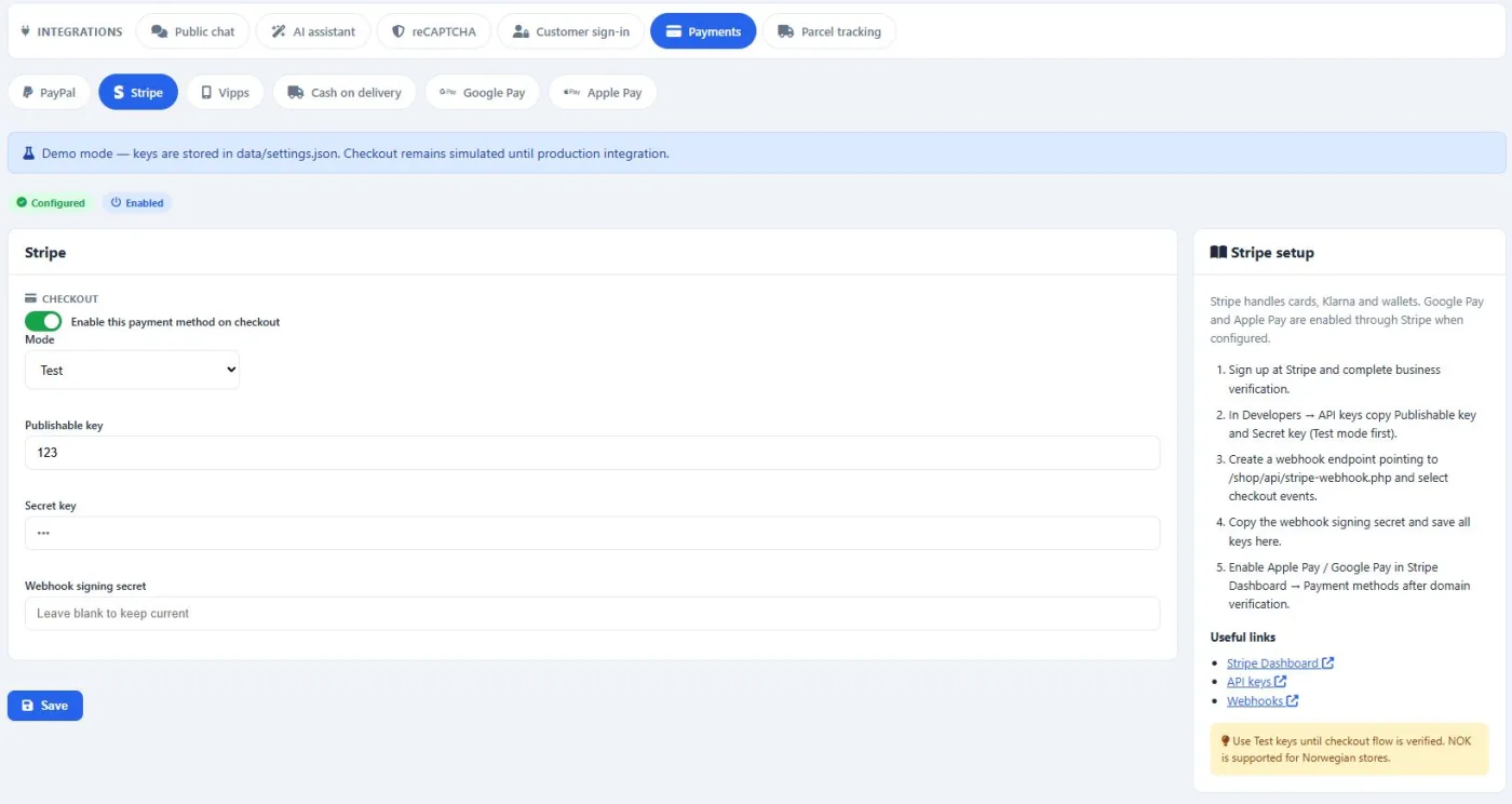 Shop CMS v1.7.1 — Stripe