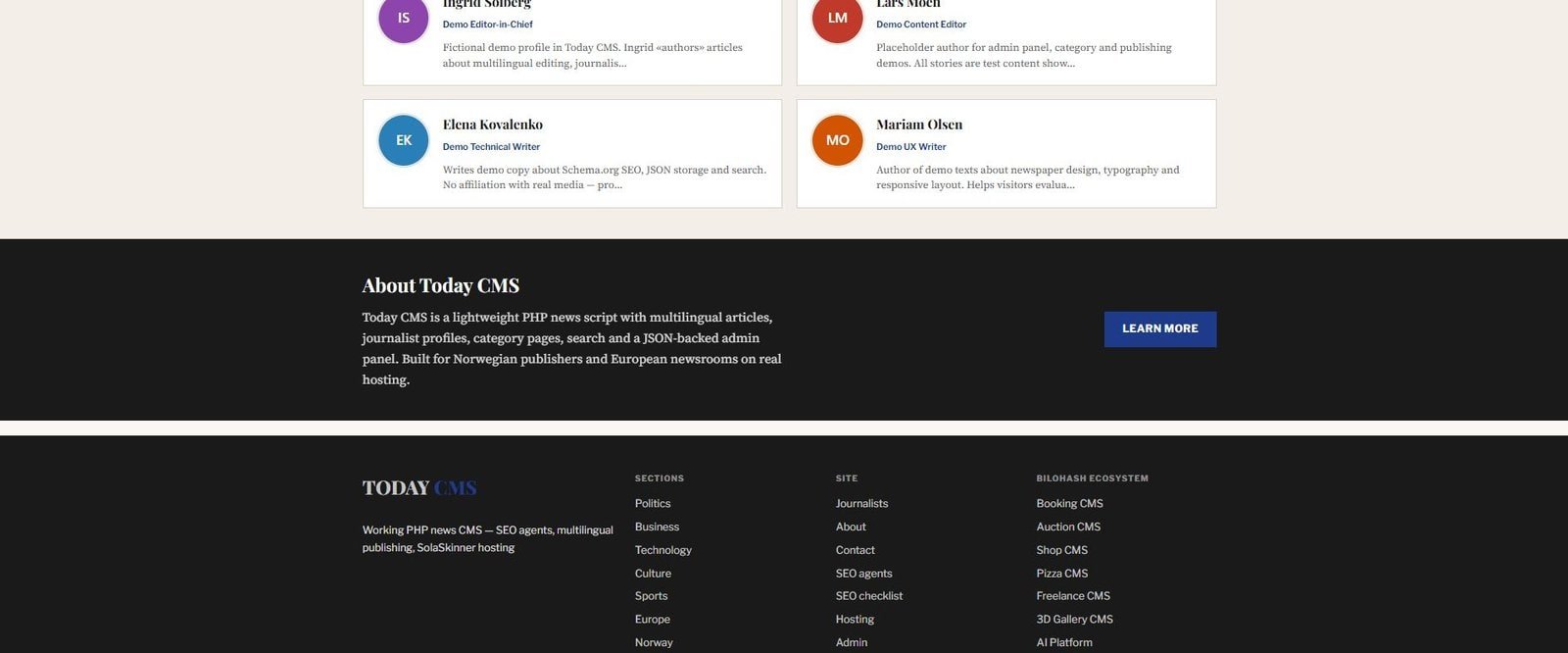 Today CMS site footer screenshot